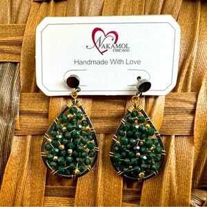 Nakamol never worn emerald beaded teardrop earrings